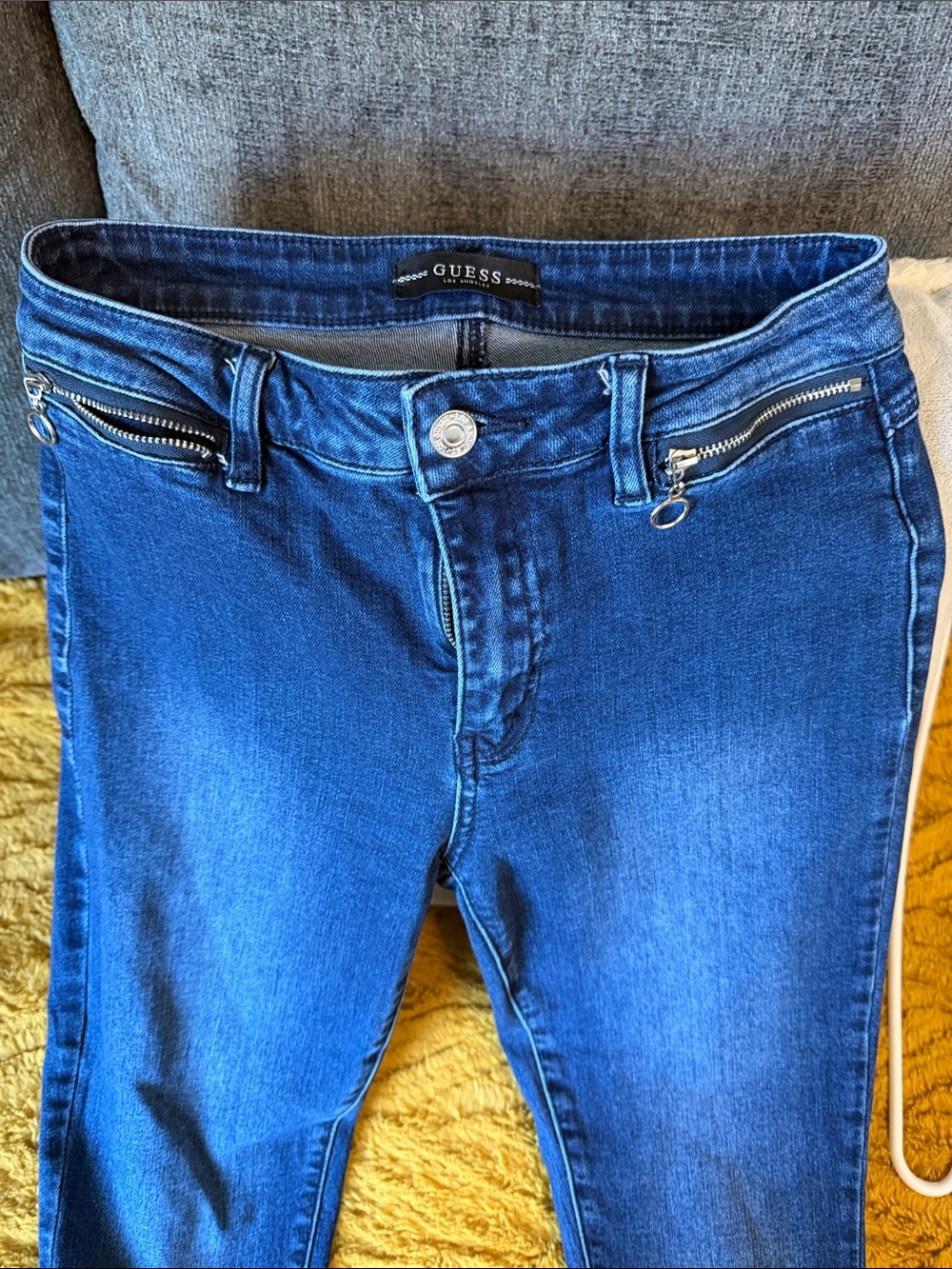 GUESS Women's Dark Blue Skinny Jeans with Zip Pocket Accents